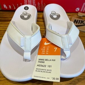 Nike Bella Kai thing flip flops white NWT side 7
